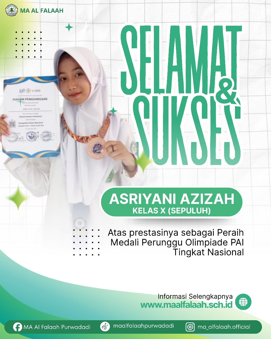 Peraih Medali Perunggu dalam ajang Olimpiade PAI Tingkat Nasional Peraih Medali Perunggu dalam ajang Olimpiade PAI Tingkat Nasional